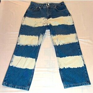 Ragged Jeans Womens Straight Striped  Denim Jeans Blue/White Medium Wash 32